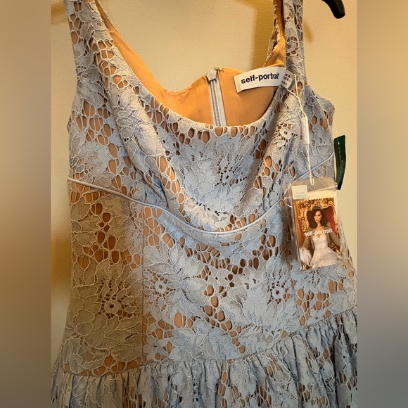 NWT- Self-Portrait Blue Midi Dress in Floral Lace - Picture 17 of 17